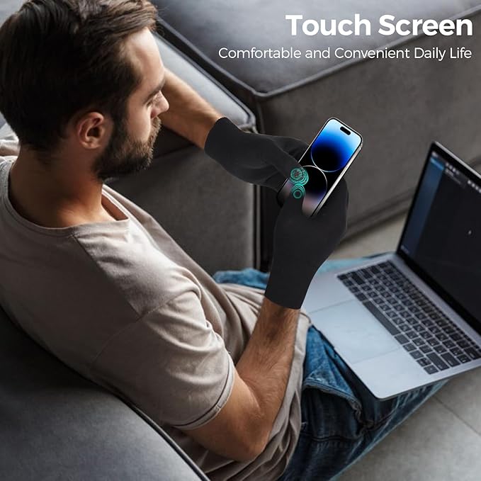 Donfri 6 Pairs Cotton Moisturizing Gloves Men Touchscreen Fingers for Eczema Dry Hands Hand Care Overnight Moisturizing (Large-Black)