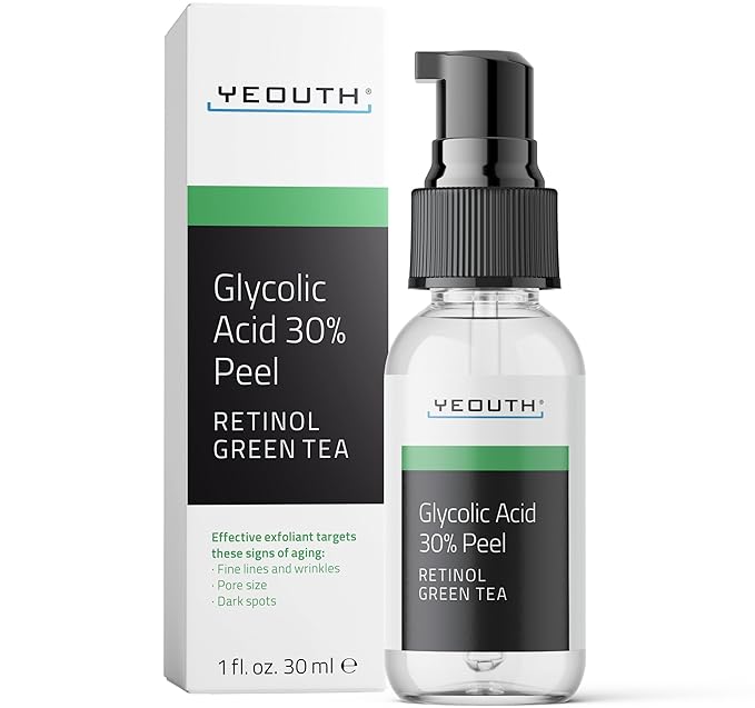 YEOUTH Glycolic Acid Peel for Face, At Home Exfoliator Aha 30% Glycolic Acid Face Peel with Retinol, Designed to Refresh & Smooth the Appearance of Skin 1oz