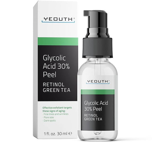 YEOUTH Glycolic Acid Peel for Face, At Home Exfoliator Aha 30% Glycolic Acid Face Peel with Retinol, Designed to Refresh & Smooth the Appearance of Skin 1oz