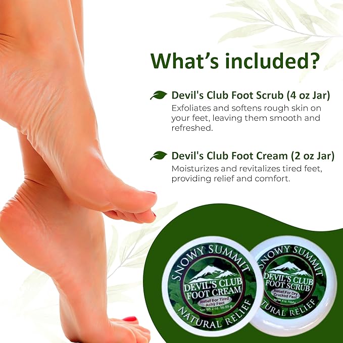 Devil's Club Foot Care Duo - All-Natural Foot Scrub & Foot Cream Set - Hydrating Foot Care Solution with Refreshing Scent & Handcrafted, Alaskan-Made Ingredients