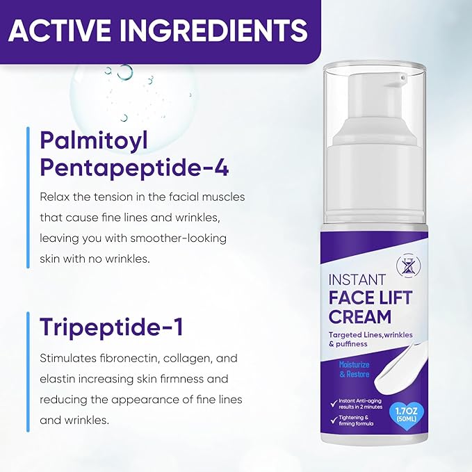 Instant Face Lift Cream, Effective 2-Minute Temporary Skin Tightening Cream, Visibly Firming Loose Sagging Skin, Repair and Smooth Wrinkles for Face and Neck