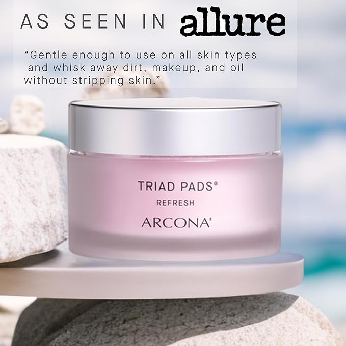 ARCONA Triad Pads - Cold Processed Cranberry and Rice Toner, Brightening Toner Pads for Face, 45 Facial Toner Pads. Made in The USA.