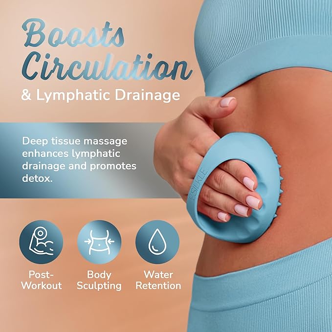 Anti-Cellulite Silicone Massager Brush - Deep Tissue Body Scrubber for Cellulite Remover, Skin Firming & Lymphatic Drainage - Exfoliating Massage Tool with Grip Handle for Legs & Body - Blue