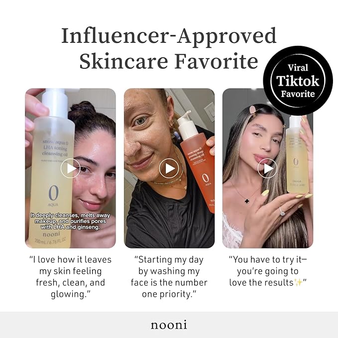 NOONI Facial Cleanser - Snow Aqua 0 Ginseng Deep Cleansing Oil | Makeup Blackhead Remover, Pore Care Control, Glass Skin, Helps Control Sebum, Revitalizing Care, 6.76 FL.Oz (200 ml)