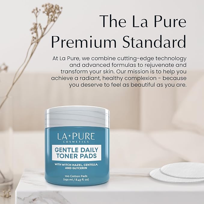 Korean Toner Pads With Witch Hazel - 100 Ct | Hydrating, Exfoliating Pads & Pore Care Korean Skincare - Gentle, Alcohol-Free, with Glycerin and Centella for Sensitive Skin by La Pure Cosmetics