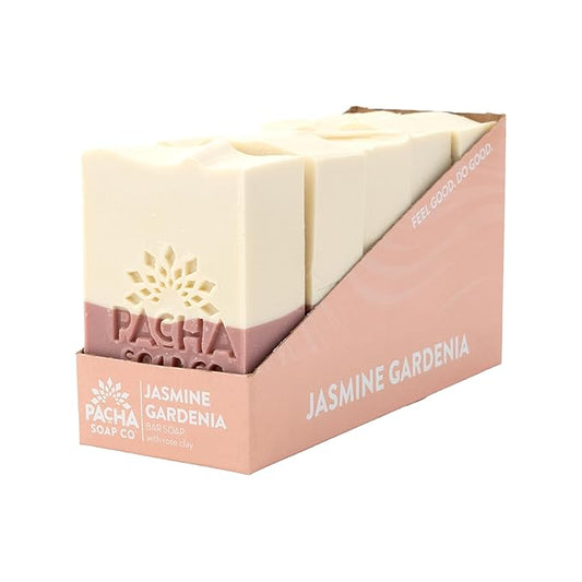 Pacha Soap Co. Bar Soap - Premium, Handcrafted, Hydrating, Natural Face Wash, Hand Cleanser, Body Wash, Soothing Essential Oils (Jasmine Gardenia, 5-Pack, 4 oz ea)