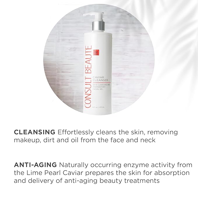 Consult Beaute - Caviar Facial Cleanser - Gentle Face Wash and Makeup Remover - Gel to Foam - Skin Hydrating Lime Pearl Caviar - Aloe - Bergamot Fruit Oil - Dry, Normal and Oily Skin 16 Fl Oz
