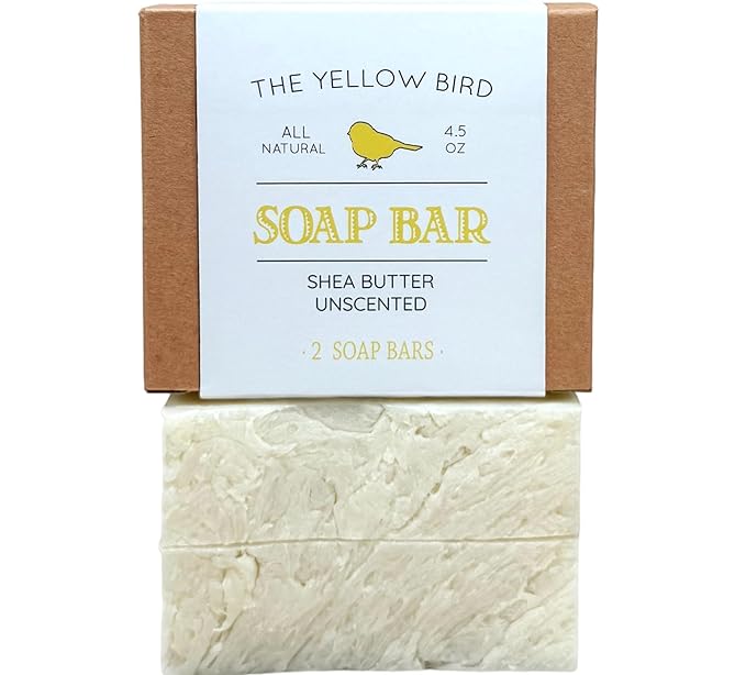 Yellow Bird Unscented Shea Butter Soap Bar – Natural Vegan Handmade Face & Body Soap for Men & Women with Sensitive Skin – Gentle, Moisturizing & Fragrance-Free with Organic Plant Oils