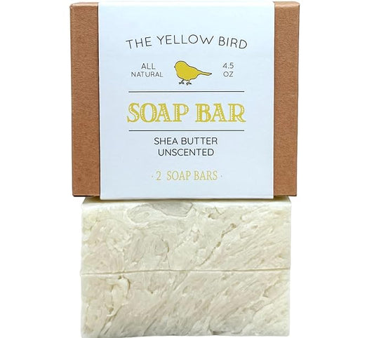 Yellow Bird Unscented Shea Butter Soap Bar – Natural Vegan Handmade Face & Body Soap for Men & Women with Sensitive Skin – Gentle, Moisturizing & Fragrance-Free with Organic Plant Oils