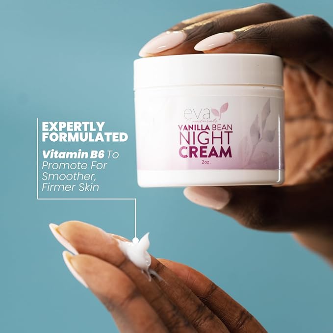 Eva Naturals Vanilla Bean Night Cream – Overnight Face Moisturizer with Vitamin E, C, B Complex & CoQ10 – Anti-Aging Facial Lotion with Green Tea & Shiitake – Hydrating Cream for Renewed, Smooth Skin