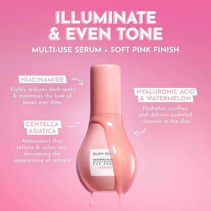 Glow Recipe Hue Drops Tinted Face Serum - Illuminating Glow Drops to Brighten & Hydrate - Skincare Makeup Primer & Liquid Highlighter to Blur Pores for a Radiant, Even Skin Tone - Rosy Glow (40ml)