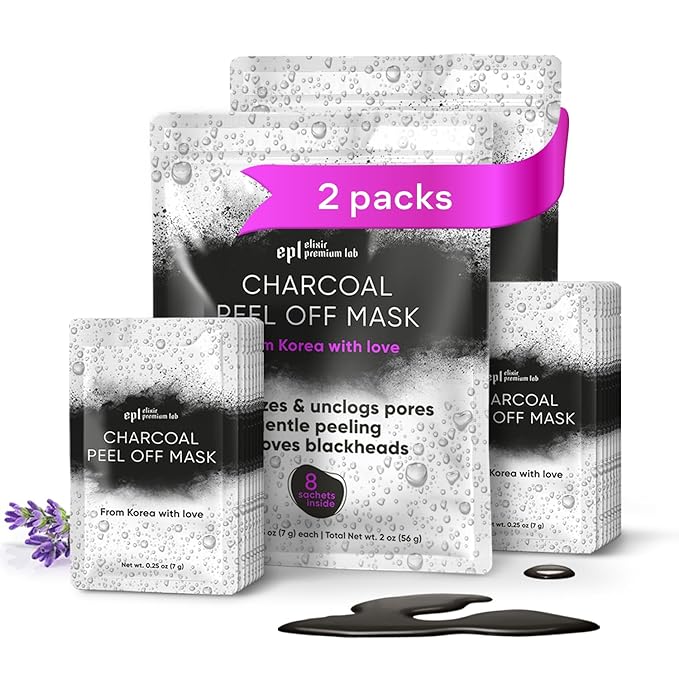 Activated Charcoal Face Masks Skincare 2 pack (16 sachets) - Korean Skin Care Products - Charcoal Face Mask Peel Off Skin Care - Gently Cleansing Charcoal Face Mask for Men & Women Face Care