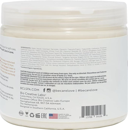 BCL SPA Massage Cream Organic Milk & Honey with White Chocolate Body Lotion, Shea Butter, Aloe Vera, Arnica, Peppermint, Kelp, Tea Tree, Olive, Argan, and Jojoba Oils, Home/Professional Use, 16 fl oz