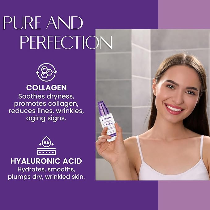 Collagen & Hyaluronic Acid Under Eye Serum - Reduces Puffiness, Dark Circles & Wrinkles, Hydrating - Dermatologist Tested, Korean Skin Care - 1 oz / 30 ml (2 Pack)