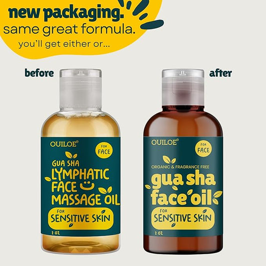 Guasha Oil for Sensitive Skin - Face Oil for Gua Sha Lymphatic Massage - Safe for Acne Prone Skin - Non Comedogenic, Fragrance Free, Organic, Natural & Non Greasy - Use with Gua Sha Facial Tools, 2oz