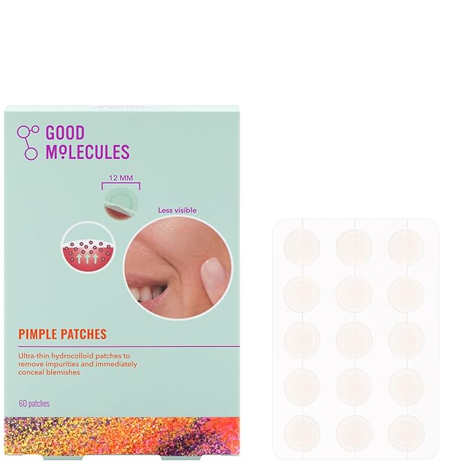 Good Molecules Pimple Patches 60 Pack - Ultra-Thin Hydrocolloid Acne Patches To Conceal Breakouts, Blackheads, and Blemishes - Acne Spot Treatment, Skin Care For Face
