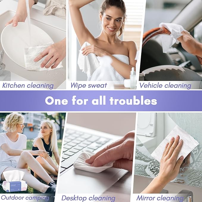 PoeticEHome Extra Thick Face Towels Disposable | Cotton Soft Dry Wipes Biodegradable for Facial Cleansing & Makeup Remover (4 Pack)