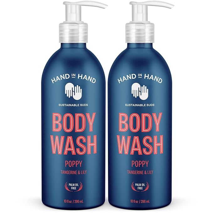 Hand in Hand Body Wash, Gentle Cleanser For All Skin Types, 10 Fl Oz, Tangerine & Lily, Poppy Scent, 2 Pack