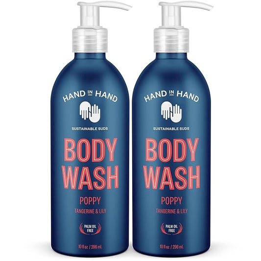 Hand in Hand Body Wash, Gentle Cleanser For All Skin Types, 10 Fl Oz, Tangerine & Lily, Poppy Scent, 2 Pack