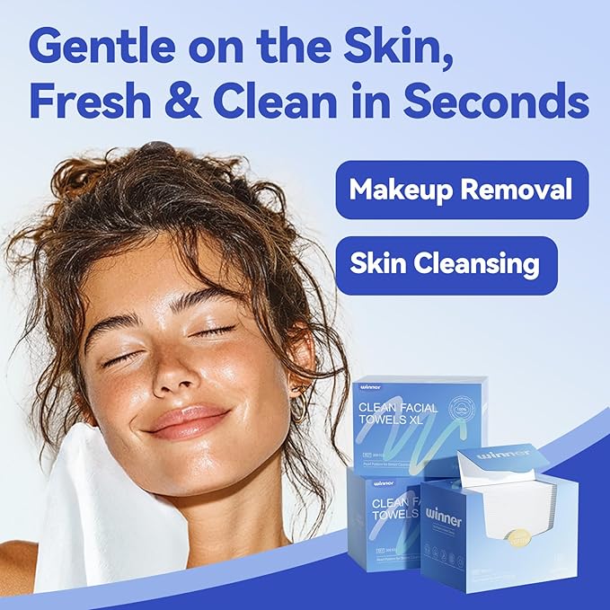 Winner Face Towels, 100% USDA Biobased Facial Towelettes XL, Disposable Face Towel for Sensitive Skin, Ultra Soft Makeup Remover Dry Wipes, Odor-Free, 55 Count, 1 Pack