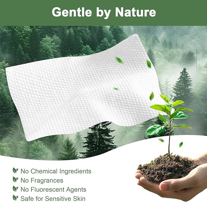 120 Count Disposable Face Towels, 100% Biodegradable Facial Wipes for Sensitive Skin, Extra Soft & Thick Dry Wipes for Face Washing, Skincare, Makeup Removal, Lint-Free Face Cloths