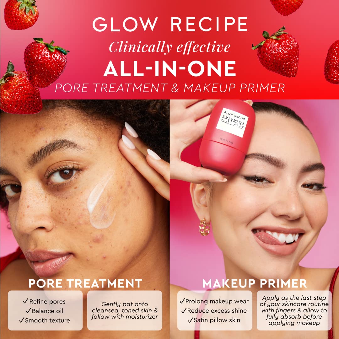 Strawberry BHA Serum + Poreless Face Primer for Makeup - Silicone-Free Blurring Matte Primer to Reduce Shine & Prolong Wear - Hybrid Korean Skin Care for Oil Control & Smooth Texture, 30Ml