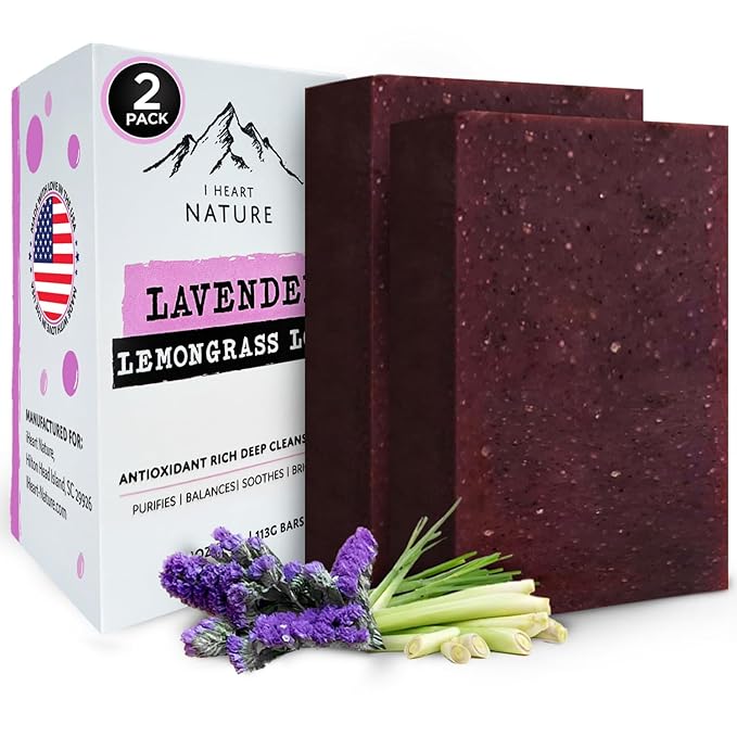 iHeart Lavender Soap Bars (2 Pack) – Deep Cleansing & Soothing for Sensitive Skin – Infused with Shea Butter & Sea Salt for Luxurious Lather & Long Lasting Freshness