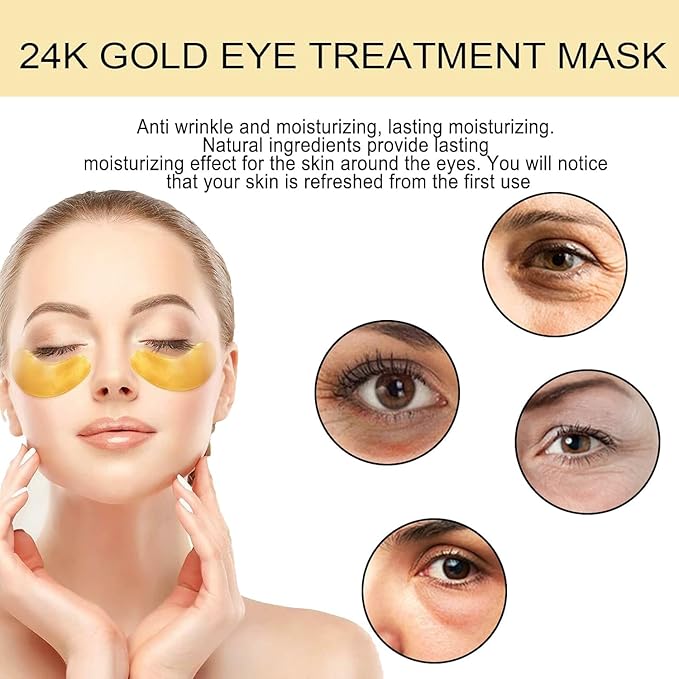Green Cosmos 24k Under Eye Patches - 30 Pairs - Under Eye Mask for Eye Care,Hydrating Moisturizing Eye Mask Patch Under Eye Patches for Dark Circles and Puffiness (24K Gold)