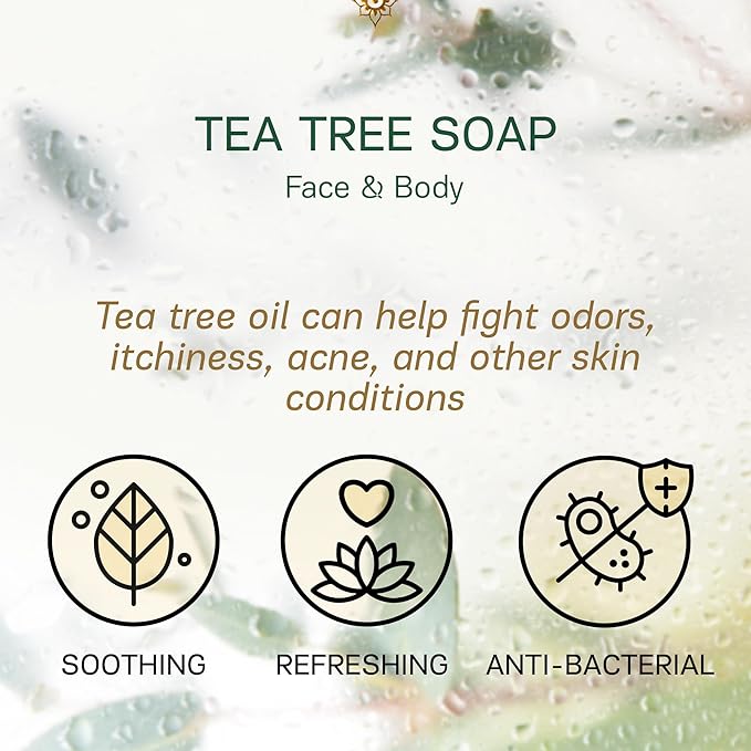 AUTHENTIC BATH & SOAP - Tea Tree Soap Bar X2 - Unscented Organic Soap, Fresh for Sensitive Skin, Tea Tree Face Wash, Cruelty Free & Vegan, Fragrance Free. (2PK) 4.2 Oz Each