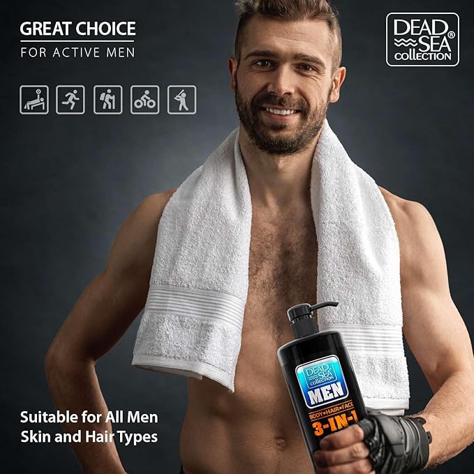 Dead Sea Collection Mens Body Wash 3 in 1 – Citrus Body Wash for Men – Shower Gel – Shampoo – Shower Soap for Face and Hair – Pack of 2 Bottles (33.8 Fl. Oz. Each)