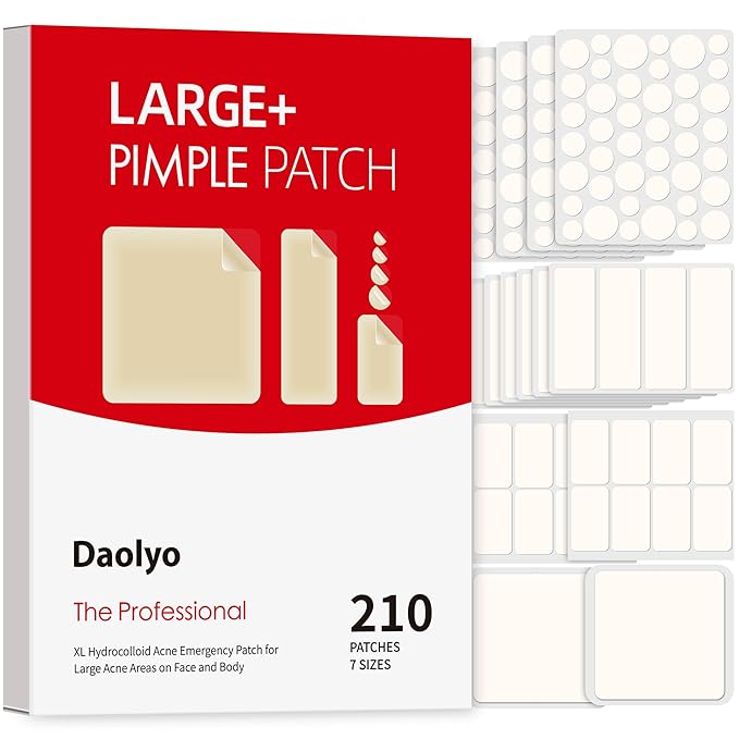 Large Pimple Patches for Face, 7 Sizes 210 Counts XL Acne Patches, Big Hydrocolloid Bandages for Body, Chin, Forehead, Chest, Back Zit Breakouts (Strip, Square, Round)