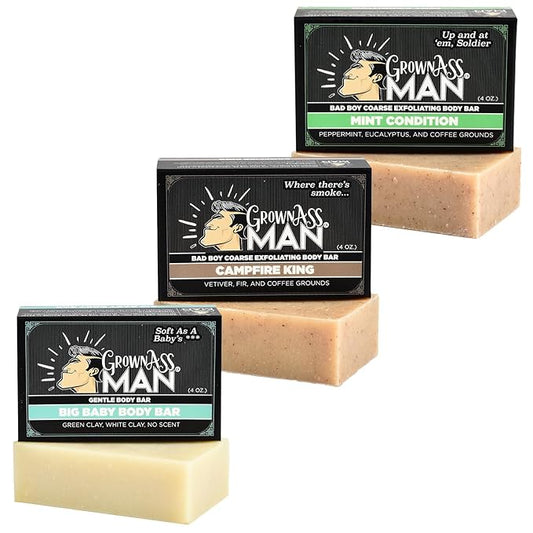 Grown Ass Man Co. Body Bars (Coarse Exfoliating Variety Pack, 3-Pack)