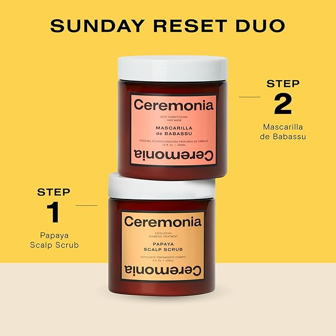 Ceremonia Papaya Scalp Scrub Exfoliating Shampoo Treatment with Papaya Enzymes Pink Salt Detox, 1.69 Fl. Oz. | 50 mL.