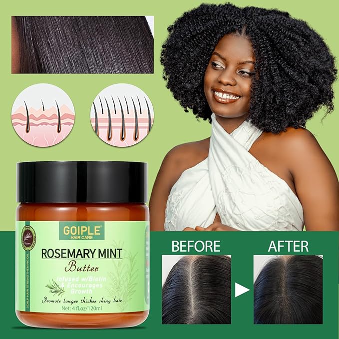 WOZUTUNT Rosemary Mint Butter for Hair Growth Strengthen and Strong Roots, Nourish Dry Scalp Split Ends, Organic Product for All Hair Type, 4 Fl Oz