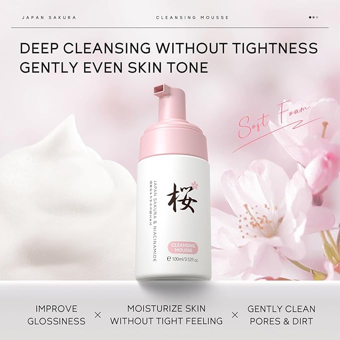 Sakura Skin Care Set, Cherry Blossom Collagen Rejuvenating Facial Kit, Skin Care for Kids & Women with Cleanser, Toner, Serum, Eye Cream, Travel Size Skincare, Nourishing, All Skin Types (9 PCS)