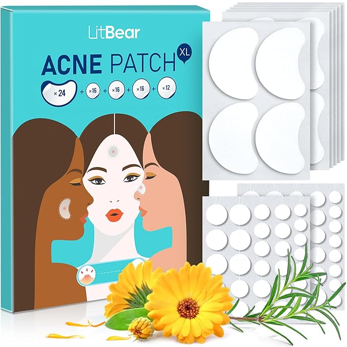 LitBear Acne Patches Large, Hydrocolloid Pimple Patches for Breakouts, Zit and Blemish, Acne Patches for Face, Chin, Back and Body with Tea Tree Oil