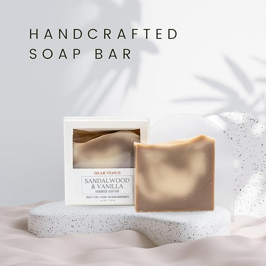 Handcraft Cold-Process Soap Bar, Sandalwood & Vanilla Scent (1 pack,) Handmade Body and Face Soap For Men And Women, Vegan, Cruelty Free, Made in USA, 4.2oz - Fresh Collection