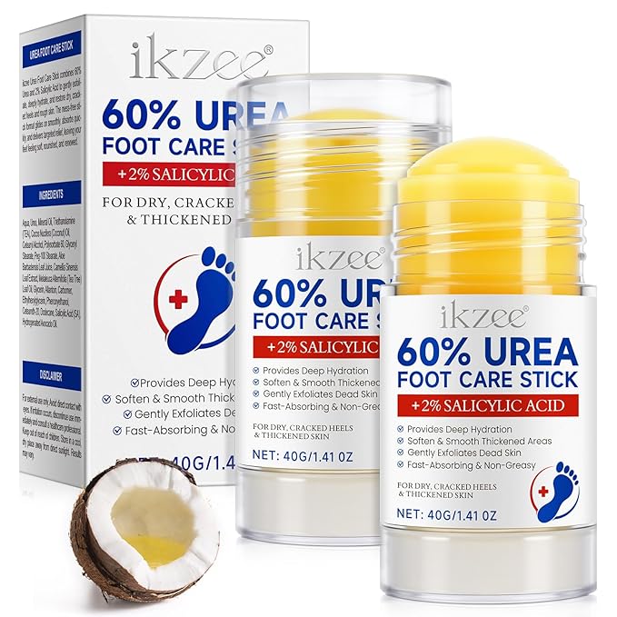 2PCS Urea Cream Stick 60% plus 2% Salicylic Acid, Urea Foot Cream for Dry Cracked Heels, Foot Lotion Stick for Rough Thick Dry & Cracked Skin, Maximum Strength Moisturizer,Foot Moisturiser