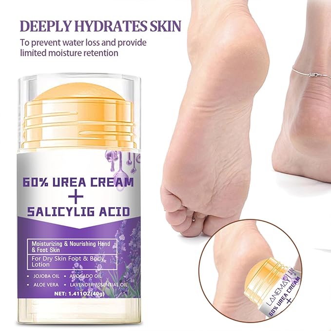 60% Urea Cream - 1.41 oz Lavender Foot Hand Cream Stick for Dry & Cracked Feet Elbows Knees Heels Hands, Hydrates & Nourish Foot Care for Softening and Moisturizing, Removing Calloused Skin