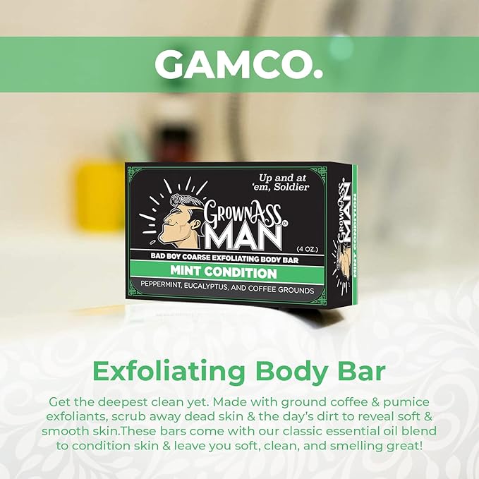 Grown Ass Man Co. Combo Packs - Solid Soap & Shampoo Bars Rich Lather with Natural Oils & Gentle Scrub for Men - Plastic Free & Eco-Friendly, & Organic Deep Clean, 4oz Bars (Mint Condition 3-Pack)