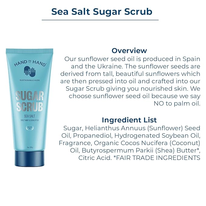 Hand in Hand Body Wash, Body Lotion, Liquid Hand Soap, and Sugar Scrub Combo Pack, Sweet Mint & Eucalyptus, Sea Salt Scent