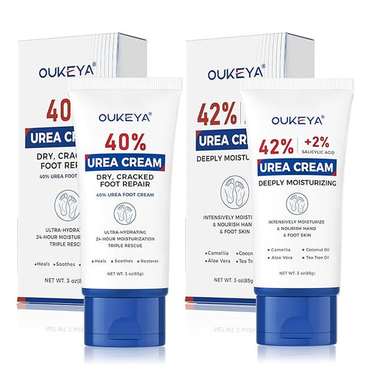 OUKEYA Urea Cream 40 Percent Tube 3 Oz, Foot & Hand Cream for Dry Cracked, 42 per Urea Lotion for Feet Maximum Strength, 85g, 2 Pack