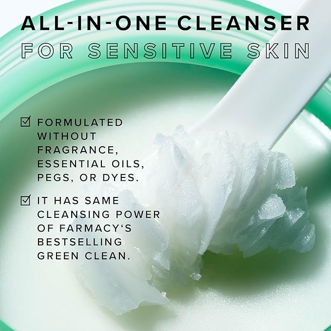 Farmacy Makeup Remover Cleansing Balm - Clearly Clean Sensitive Skin Makeup Remover + Oil Based Cleanser - Gentle Exfoliating Double Cleanser - Melts From Balm to Milky Lather - Fragrance Free (100ml)