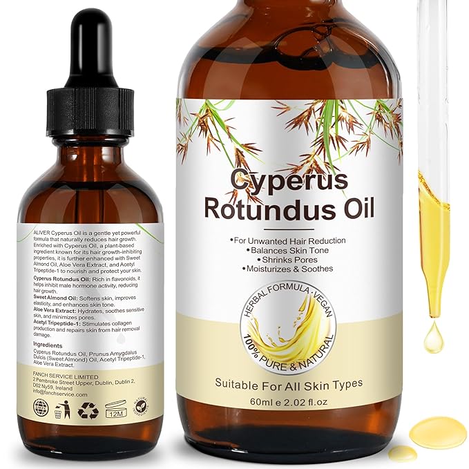 Cyperus Rotundus Oil for Skin 2.02 fl.oz, Natural Cyperus Rotundus Oil for Hair Removal, Reducing Body Hair Growth, Moisturizing & Soothing the Skin, Shrink Pores, Suitable for All Skin Types