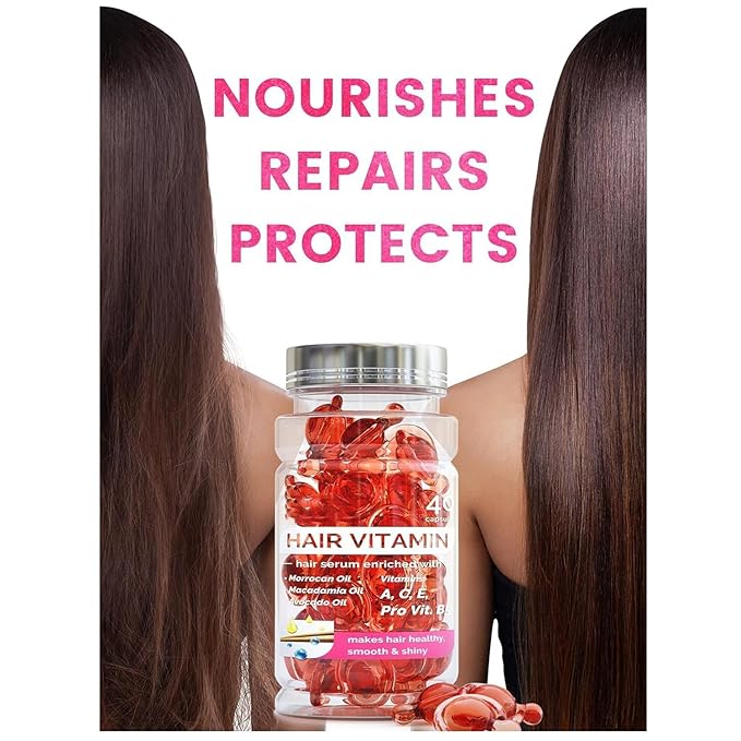Hair Treatment Serum - 40 Hair Care Capsules - Hair Growth Serum - With Argan Macadamia & Avocado Oils - Vitamins A, E, & Pro B5 - Conditioner for Women & Men