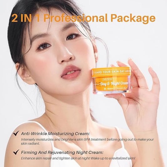 Day/Night Cream Set, Anti-Wrinkle Hydrating Day Gel with Vitamin C, Firming Renewal Night Cream with Vitamin A, 2-in-1 Anti-Aging Duo for All Skin Types, 2 * 1.7 Fl Oz