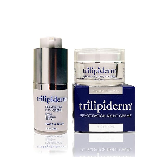 Trilipiderm Rehydration Night Créme .5oz + Protective Day Créme Broad Spectrum SPF 30 .5oz Travel/Trial Size Transformative, moisture-rich crème with hyaluronic acid and Retinol