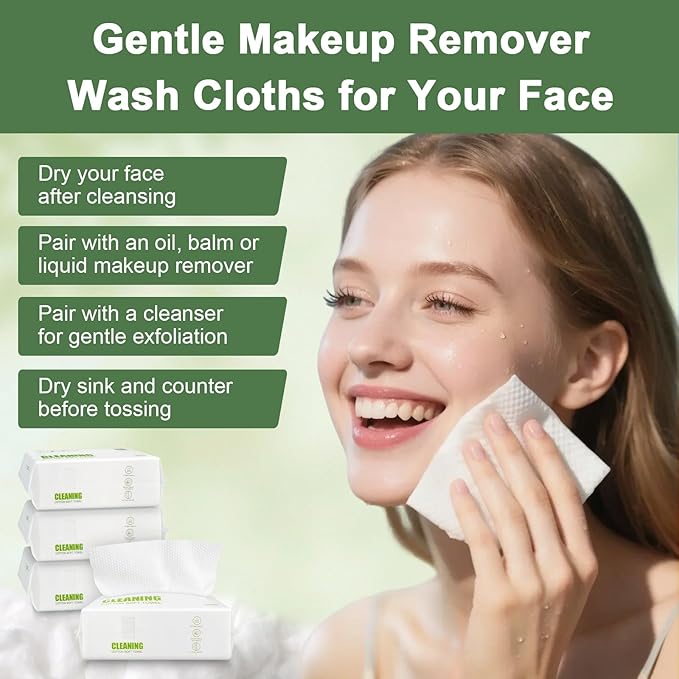 120 Count Disposable Face Towels, 100% Biodegradable Facial Wipes for Sensitive Skin, Extra Soft & Thick Dry Wipes for Face Washing, Skincare, Makeup Removal, Lint-Free Face Cloths