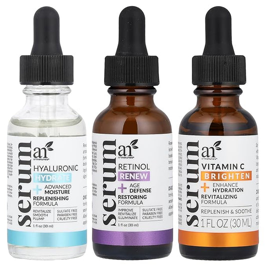 artnaturals Anti-Aging-Set with Vitamin-C Retinol and Hyaluronic-Acid - (3 x 1 Fl Oz / 30ml) Serum for Anti Wrinkle and Dark Circle Remover â€“ All Natural and Moisturizing,1 Fl Oz (Pack of 3)