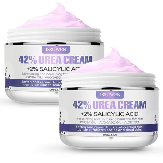 2 Packs Urea Cream 42% Plus Salicylic Acid 2%, 7.06Oz Lavender Foot Cream for Dry Cracked Heels Treatment Knees Elbows Hands Repair Treatment, Callus Remover for Feet, Foot Lotion for Dry Cracked Feet